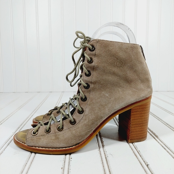 Jeffrey Campbell Cors Taupe Suede Lace Up Block Heel Ankle Booties H911 - Picture 1 of 13